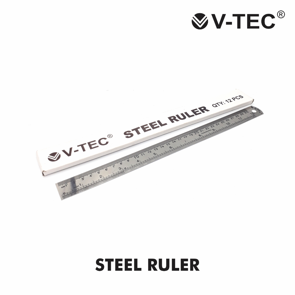 Jual 1 LSN / 12 Pcs Penggaris Besi V-TEC 30cm Stainless Scale Ruler ...