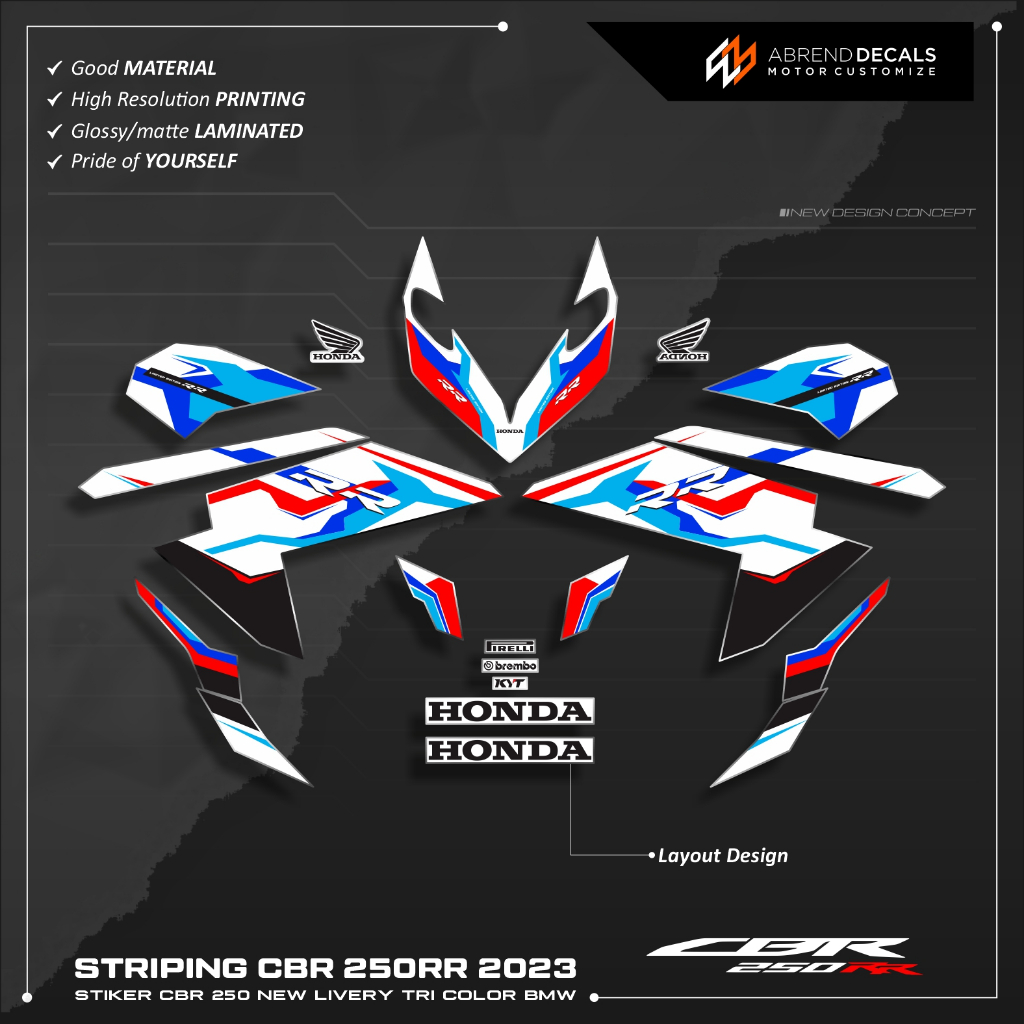 Jual STRIPING CBR 250RR 2023 LIVERY TRI COLOR BMW / STIKER MOTOR HONDA ...