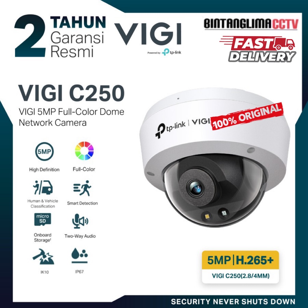 Jual Tp-Link VIGI C250 5MP Full-Color Audio Colorvu Dome Network Camera ...