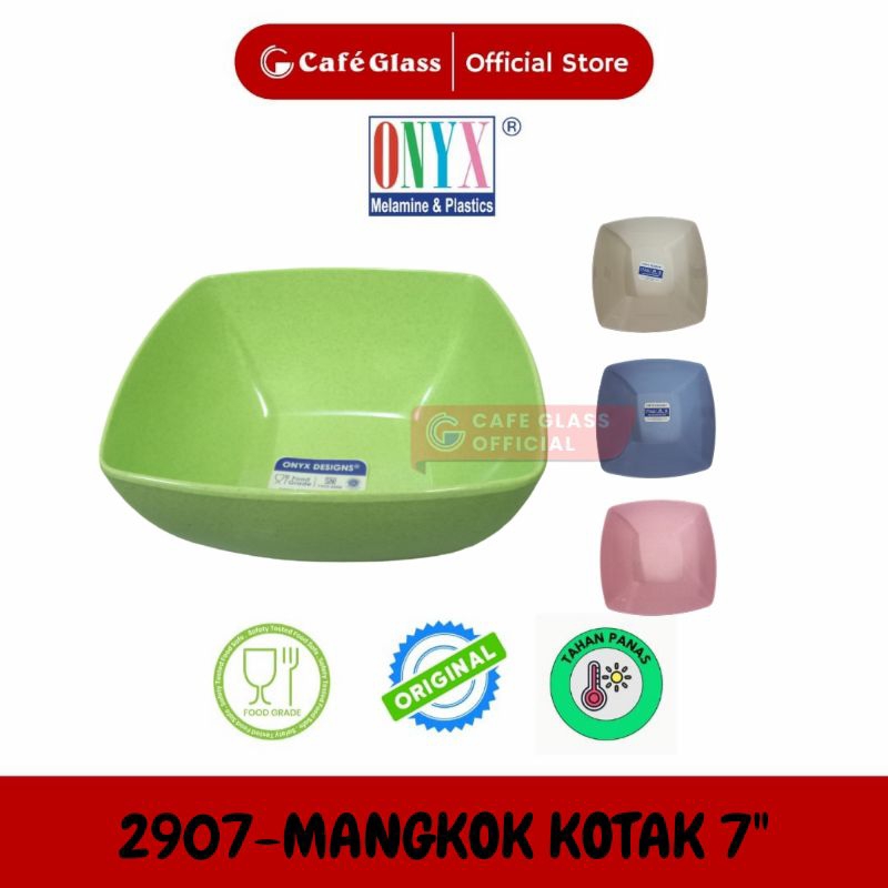 Mangkok Melamin Onyx Tebal / Mangkuk Kotak 7 Inch Warna Warni /  Mangkuk Bakso Melamin Tebal Warung