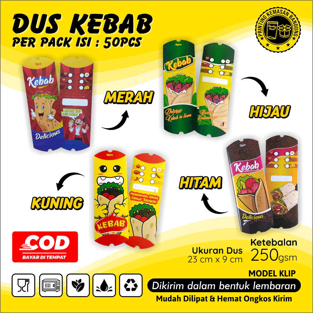 (ISI 50 PCS) Box Dus Kemasan KEBAB 23x9