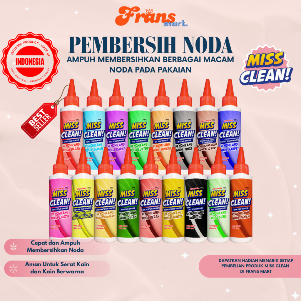 Jual ORIGINAL MISS CLEAN Penghilang Pembersih Noda Tinta Jamur Darah ...