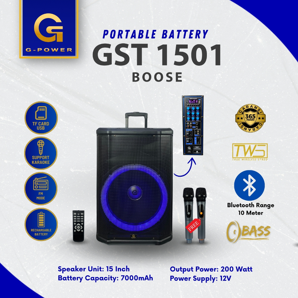 Jual G-POWER Speaker Bluetooth Gst-1501 Boose Portable 15 inci Speaker ...