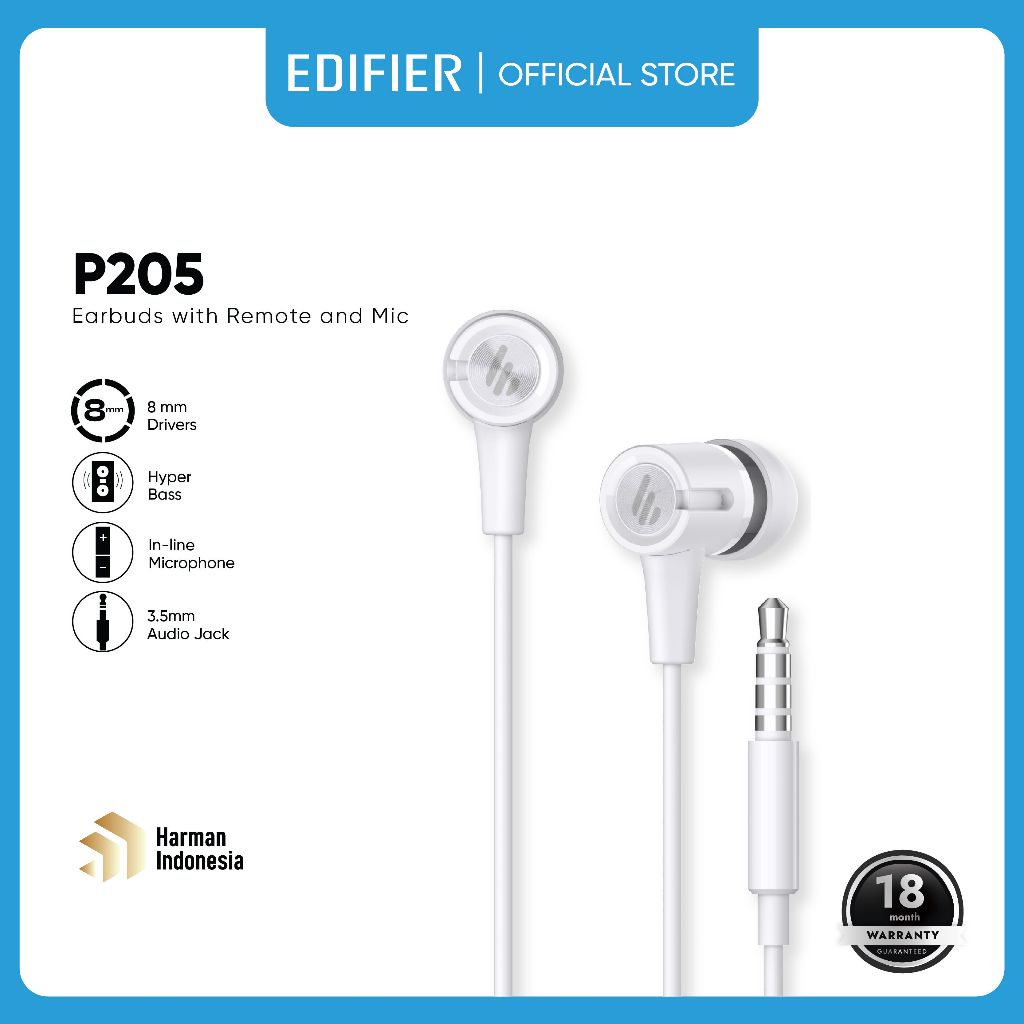 Jual EDIFIER Earphone P205 Semi In-Ear Headset 8mm Super Bass Jack 3 ...