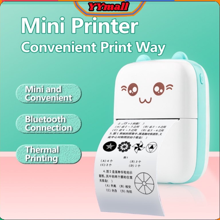 Mini Portable Thermal Printer - Bluetooth, IOS Android APP, Blue