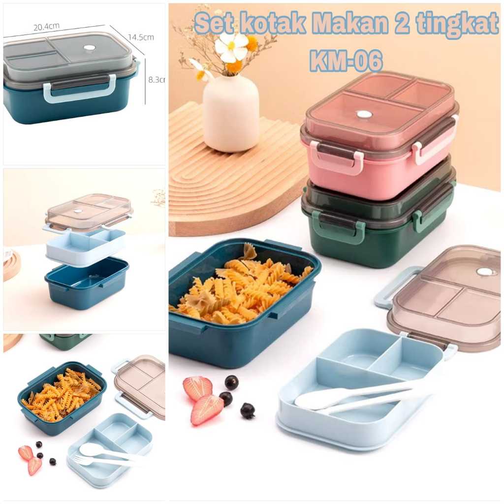 Jual set kotak makan 2 tingkat km-06/Lunch Box 2 Tingkat Anti Tumpah ...