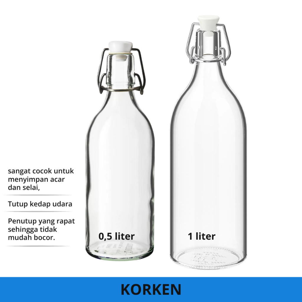 Jual Botol dengan penutup, kaca bening, 0,5 liter dan 1 lliter KKOORRKN ...