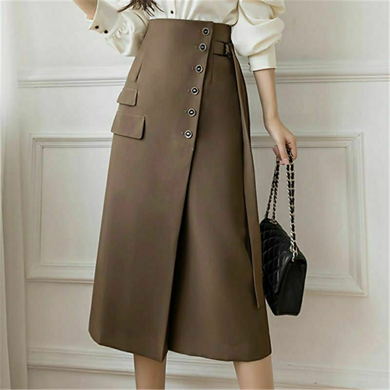 Jual ROK FRIZI BUTTON SKIRT KOREAN STYLE ROK PANJANG CASSUAL ROK KANTOR ...