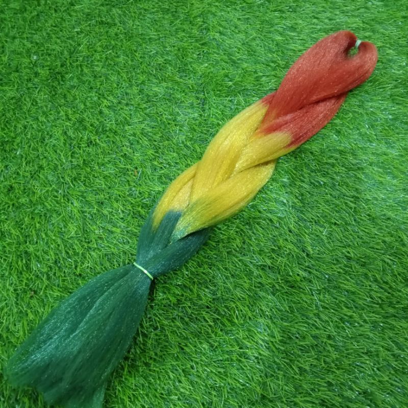 Jual rambut palsu/ sintetis 3warna rasta ( merah kuning Hijau) | Shopee ...