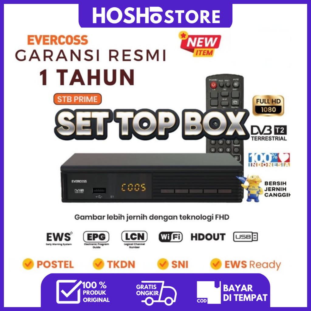 Terlaris! EVERCOSS PRIME Nextron TR1000 & HUANGMI Set Top Box DVB-T2, Digital & YouTube WiFi