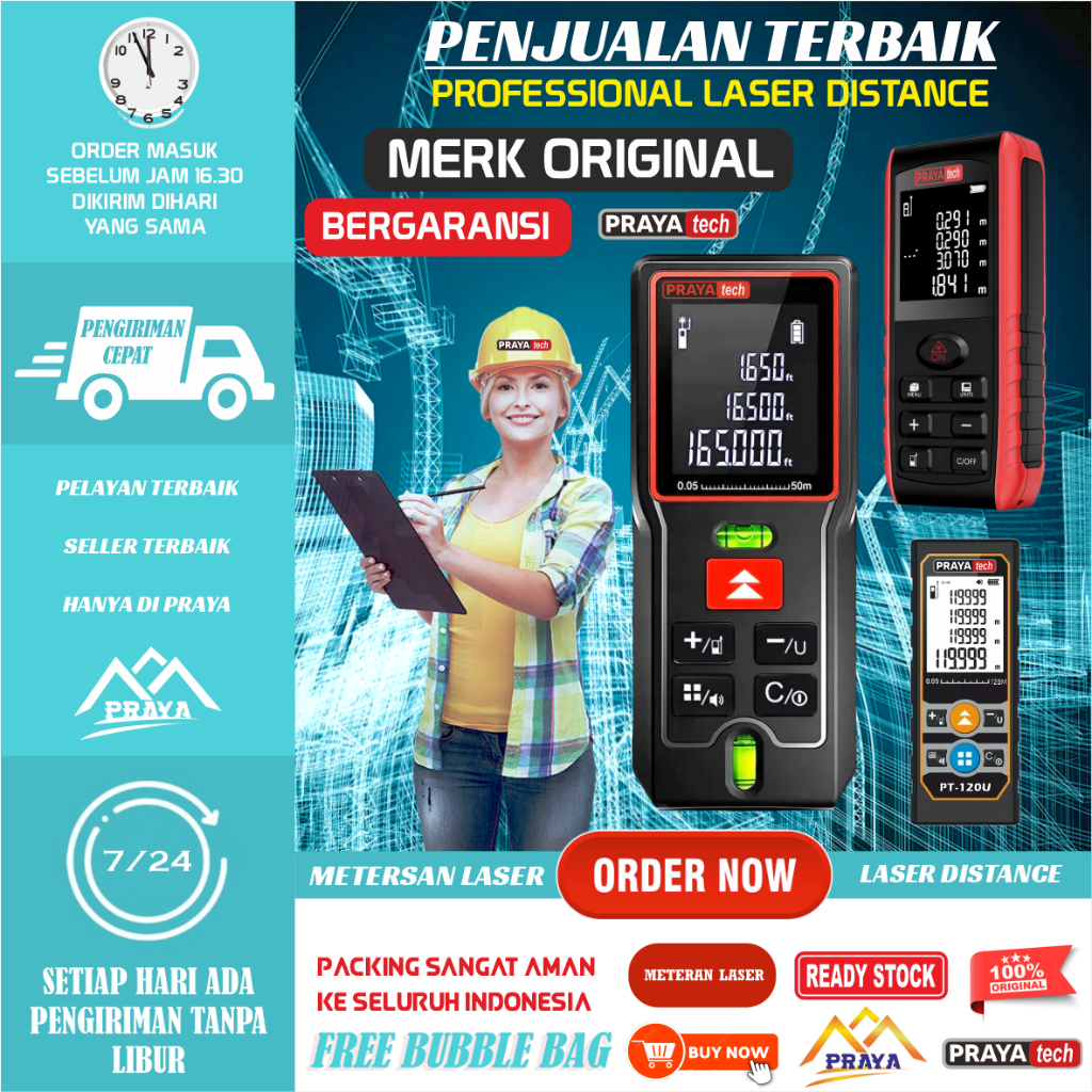 Jual BARU !!! PRAYATECH METERAN LASER DISTANCE METER 40M 60M 80M 100M ...