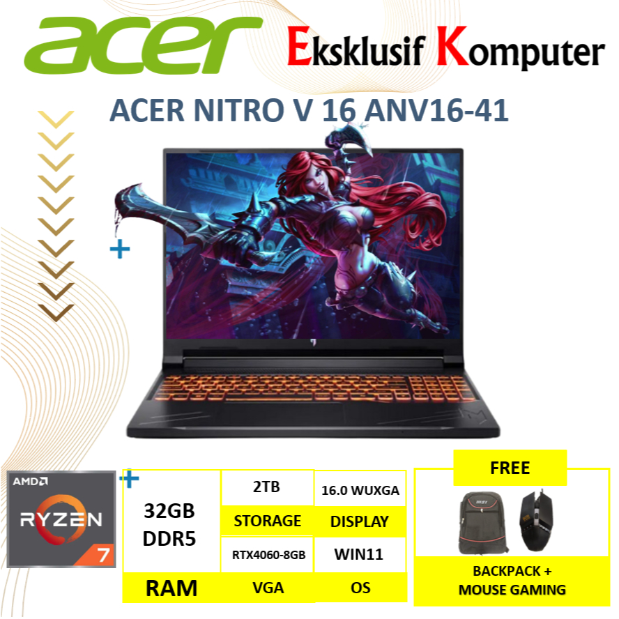 Acer Nitro V16 ANV16-41 Amd Ryzen 8845HS 32GB 2TB SSD RTX4060-8GB 16