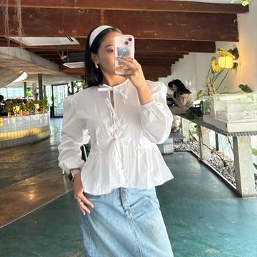 KAYLA TOP Blouse Korea Atasan Perempuan Ribbon Top Lengan Panjang Dan Lengan Pendek