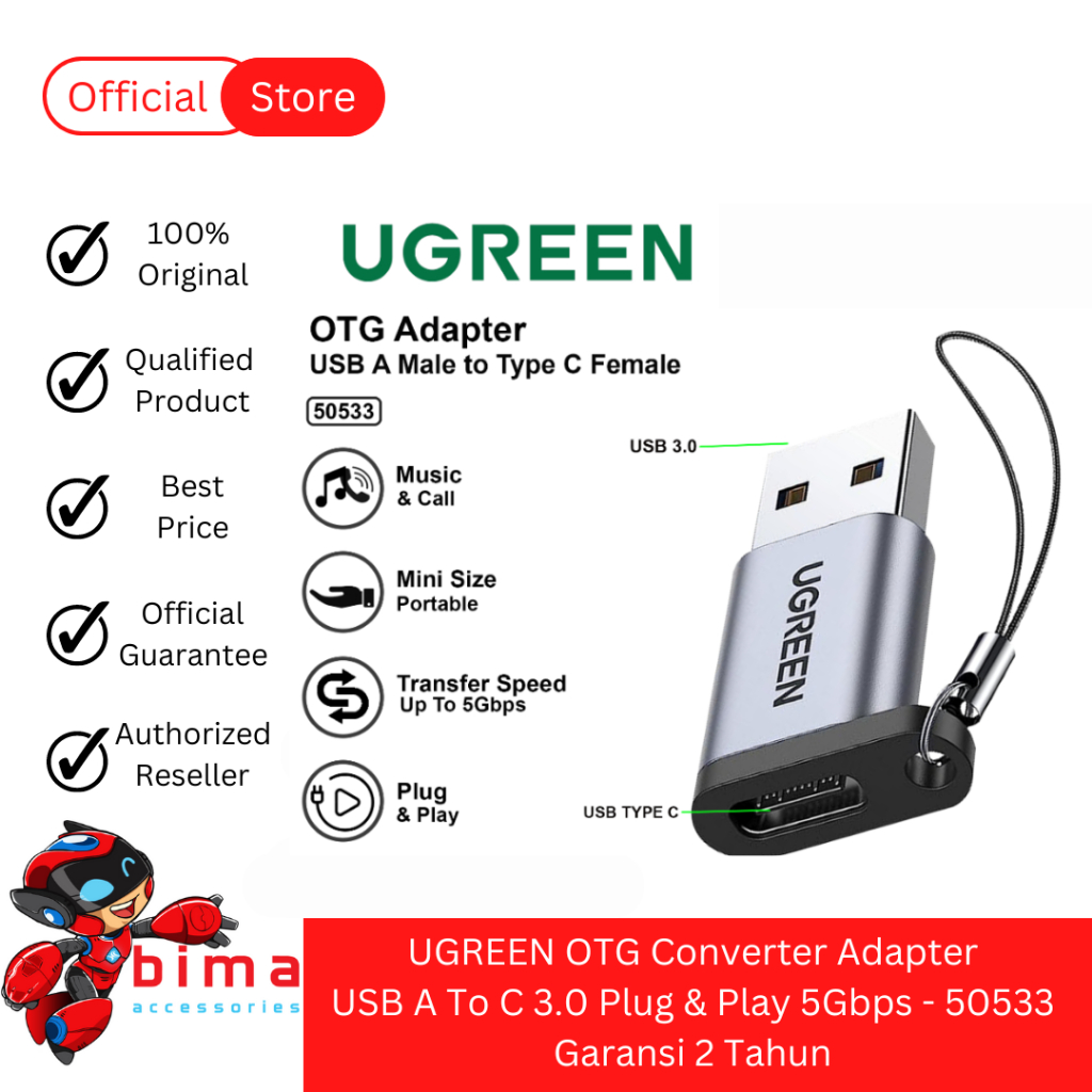 Jual UGREEN Adapter Converter OTG USB A To C Type-C 3.0 Plug & Play ...