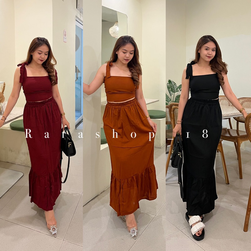 Jual Bianca setelan Atas + rok rampel rayon polos | Shopee Indonesia