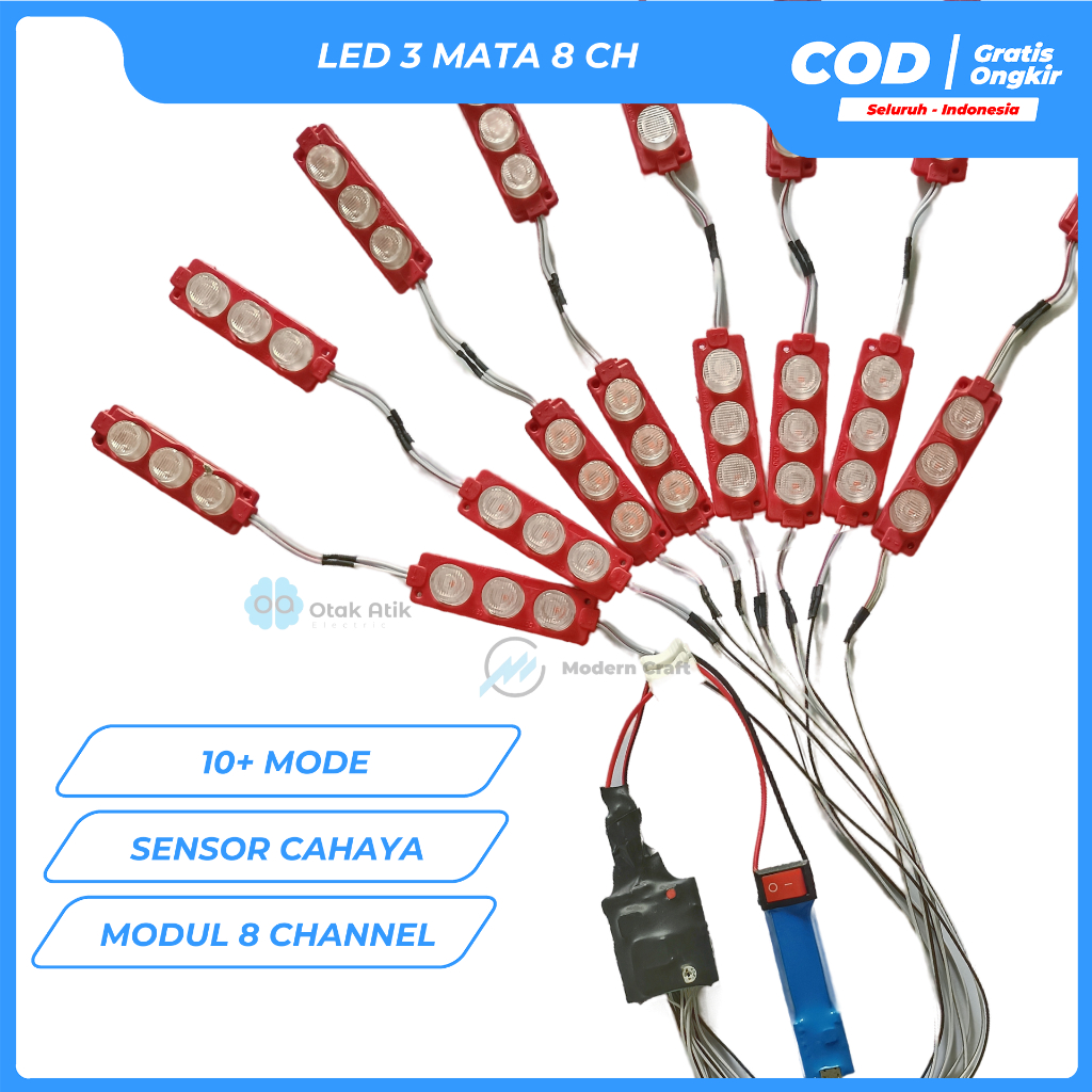 Jual Lampu LED 12V 3 mata modul layangan tenaga baterai cas dengan ...