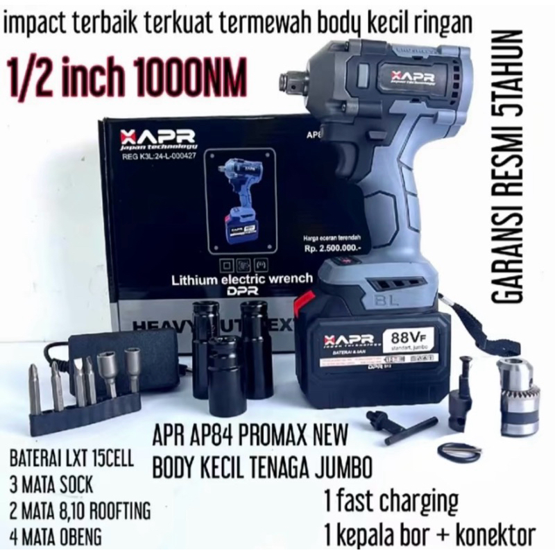 Jual APR AP84 Promax New Bor Impact Wrench 1000Nm 88Vf 15cell | Shopee ...