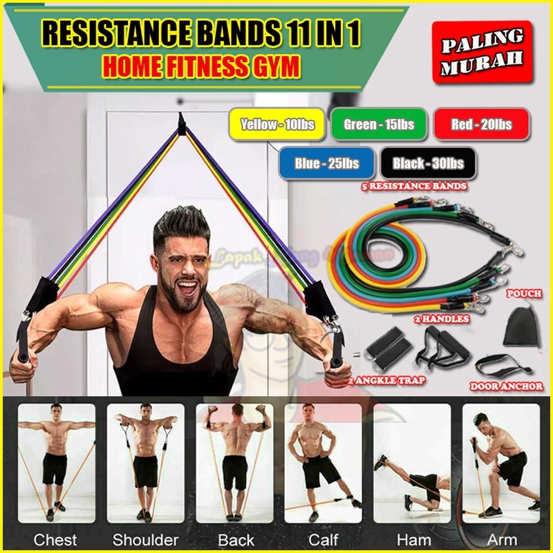 Jual Resistance Bands 11 in Set Tali Pembantu Fitness Bands