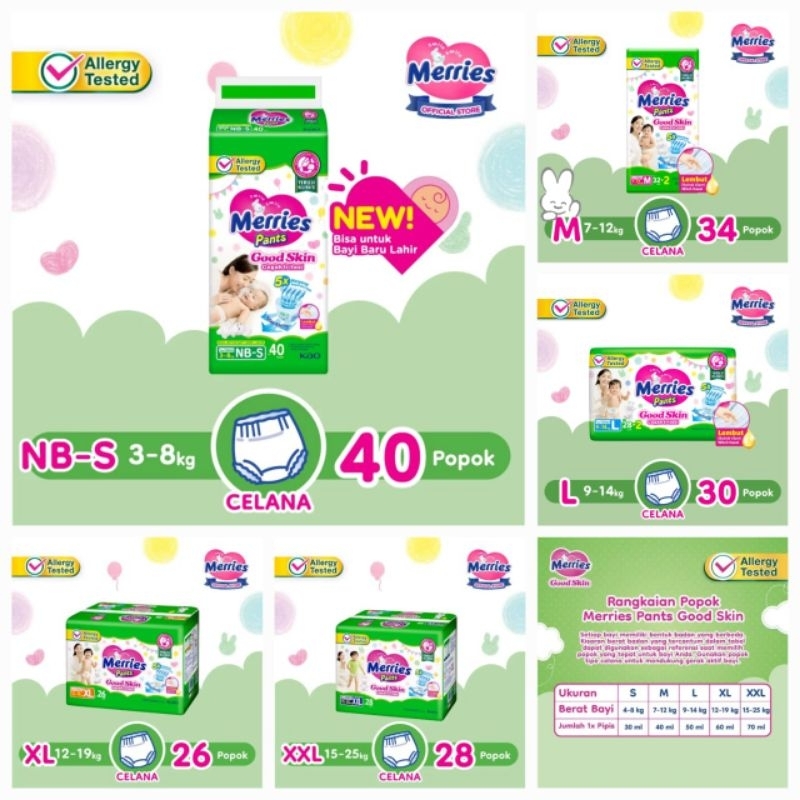 Jual Merries NBS40 M32 L28 XL26 XXL28 Popok Celana Bayi Anak | Shopee ...