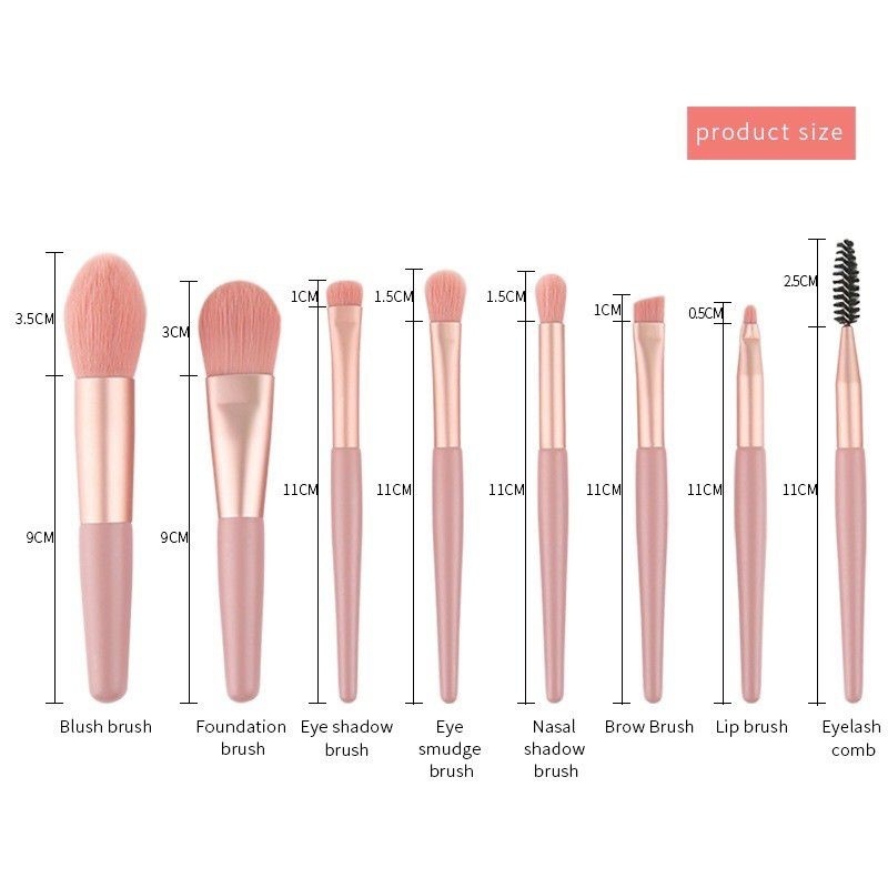 Make Up Brush Set 8in1 Warna Pastel Pouch Kuas Mini Travel Pack Isi 8pcs - Af - foto 4