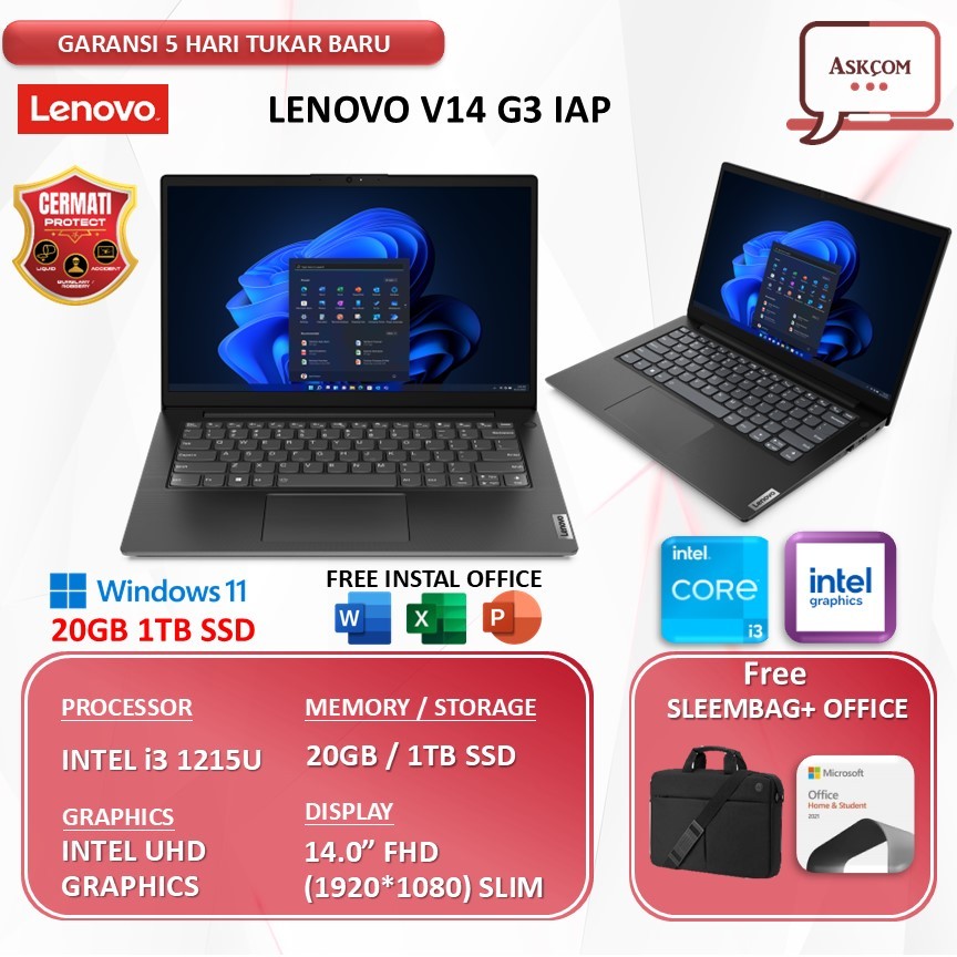 Laptop Lenovo V14 G4 IAP Core i3 1215U 20GB 1TB SSD Windows11  Original
