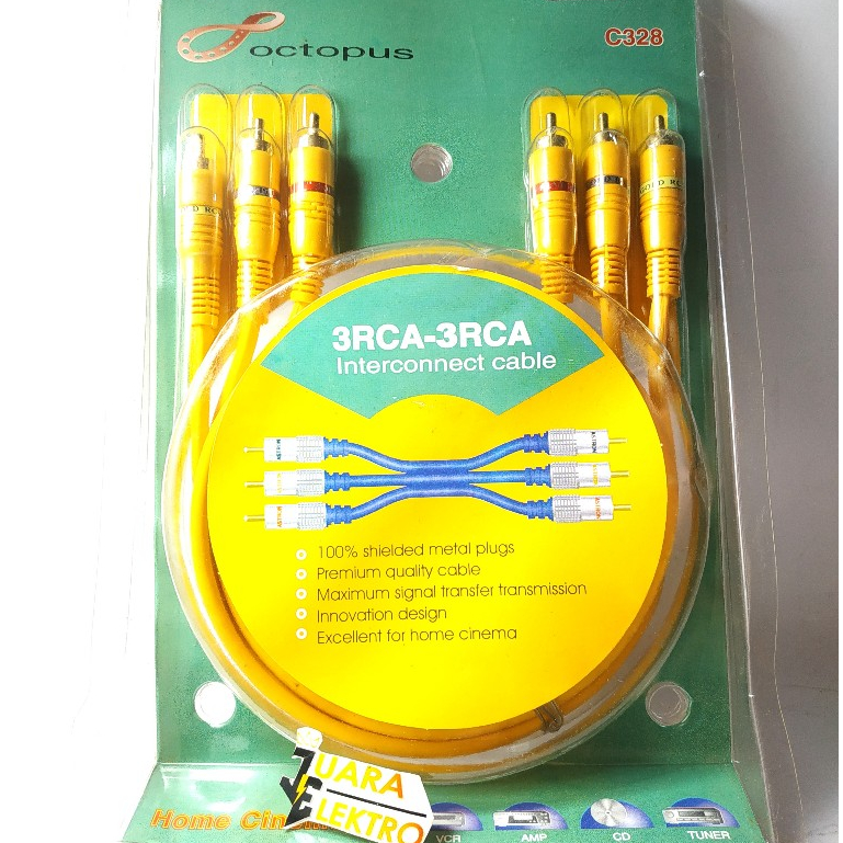 Jual Kabel 3 RCA-3 RCA 1.8 M Besar C-328 Merek Octopus Warna Variasi ...