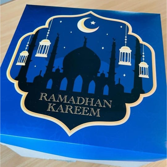 Jual ( 10 pcs ) Box kotak biru motif masjid ramadhan kereem box kotak ...