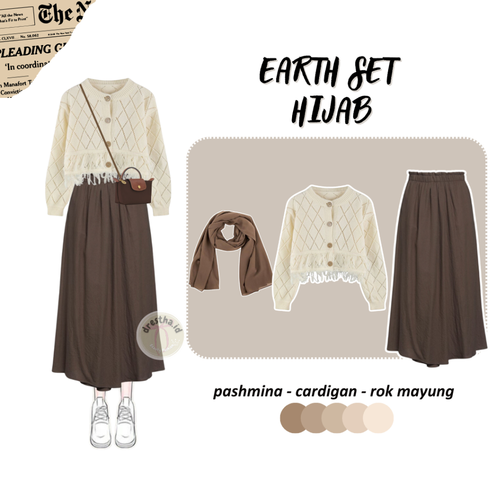 Jual One Set Earth Tone Ala Korea Setelan Cardigan Rajut Rawis Crop ...
