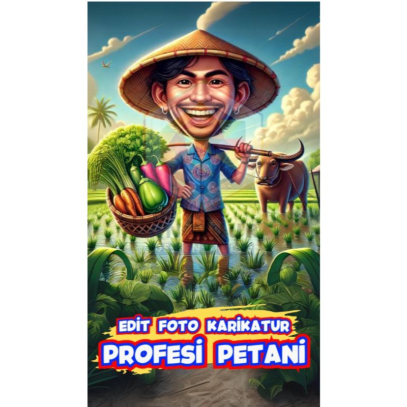 EXPRESS Jasa Edit Foto Karikatur Petani  Untuk Kado Wisuda/Pernikahan/Ulang Tahun/Anniversary Dll