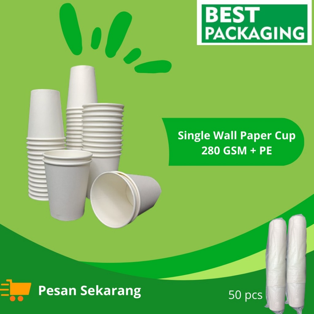 Jual [50pcs] Best Packaging Technology | Single Wall White Paper Cup ...