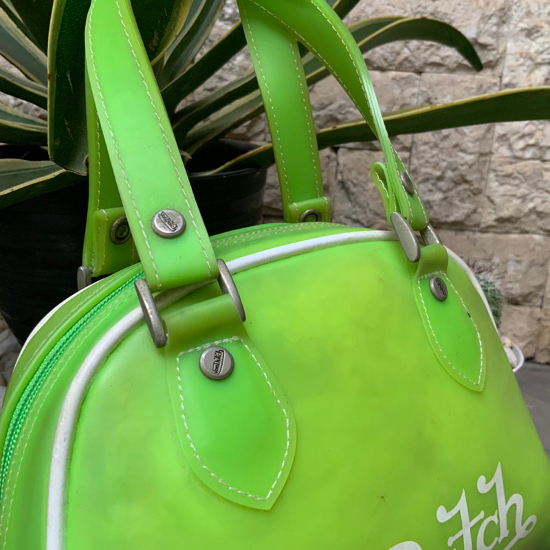 Vintage Y2K Von Dutch lime shops green jelly translucent travel bag!