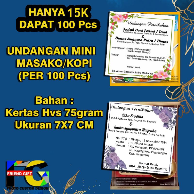 Jual UNDANGAN PERNIKAHAN untuk di masako/royko/kopi dll, ukuran 7x7cm ...