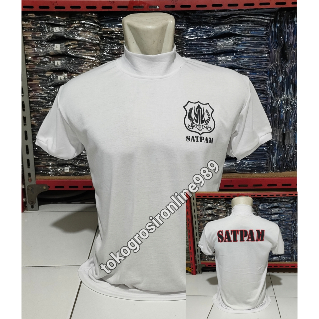 Jual Kaos satpam warna putih model kerah tinggi | Shopee Indonesia