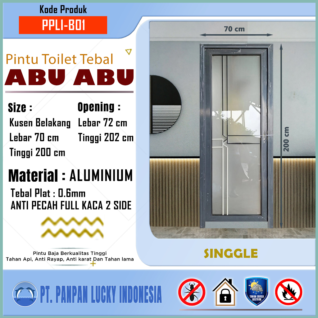 Jual Pintu Toilet Aluminium Berkualitas Anti Pecah Ukuran 70 x 200 cm ...