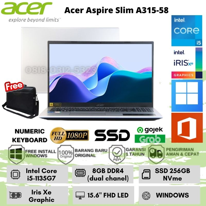 Jual ACER ASPIRE 3 SLIM A315-58-59FW INTEL I5-1135G7 RAM8GB SSD256GB ...