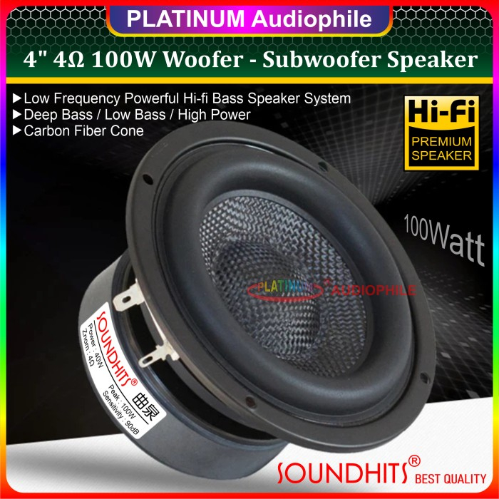 Jual Speaker Subwoofer 4 inch Speker Woofer Bass 4" 4 ohm 100W Carbon