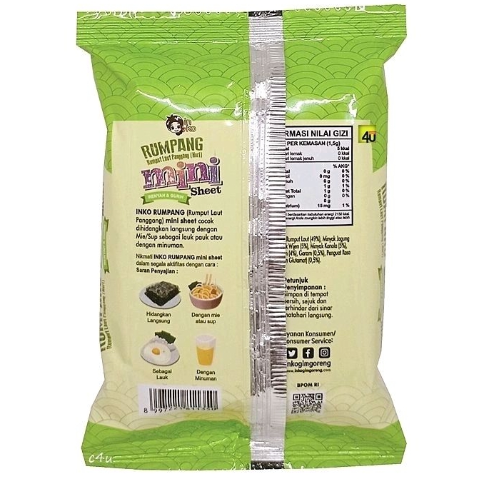 Jual INKO GIM Rumpang nori mini sachet 1,5gr snacks rumput laut seaweed ...