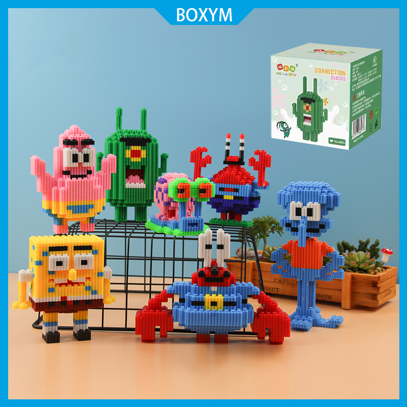 Jual Mainan Balok Susun Sponge Bob DIY Block Bricks 3D Puzzle Nano