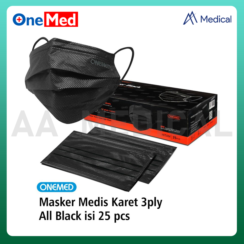 Jual ONEMED Masker Medis Earloop Surgical Mask Hitam 3 Ply Box isi 25 ...