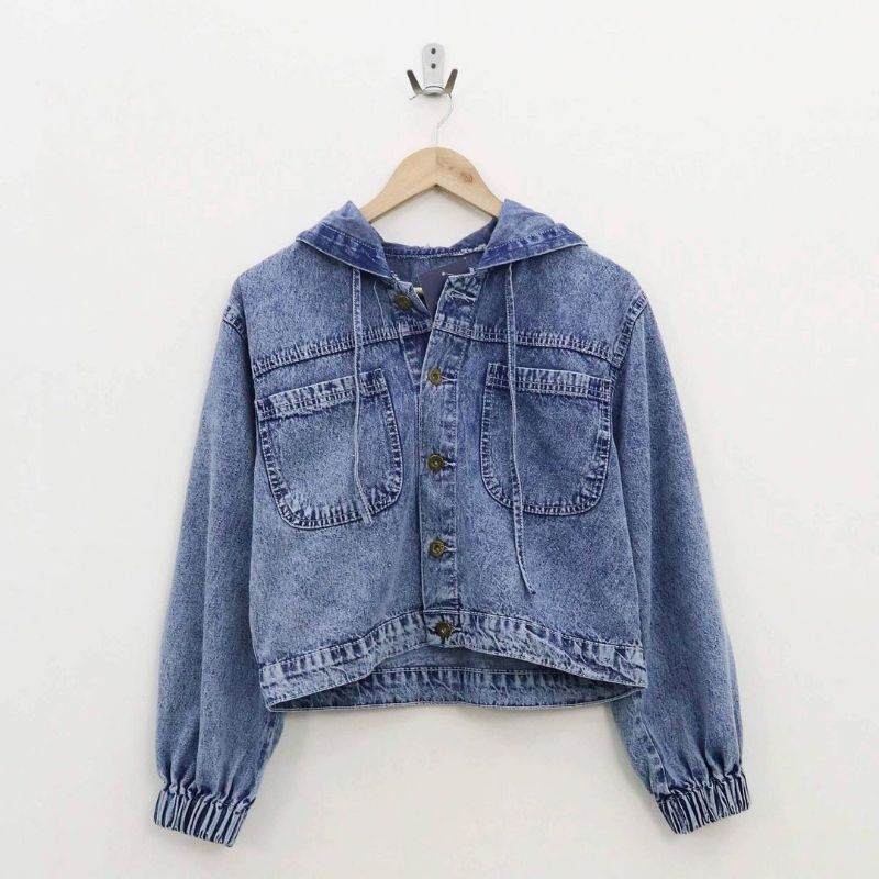 Jaket jeans hoodie wanita hot sale