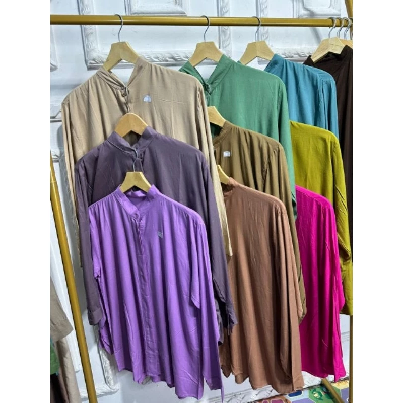 KEMEJA WANITA POLOS MAUDY LENGAN PANJANG WANITA KATUN RAYON LONG SHIRT - foto 1