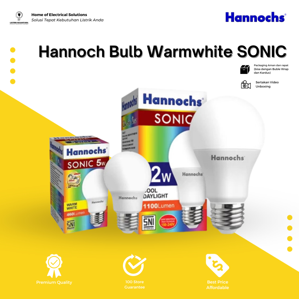 Jual Lampu Bohlam LED Hannochs Sonic 5 12 watt Cahaya Putih atau ...