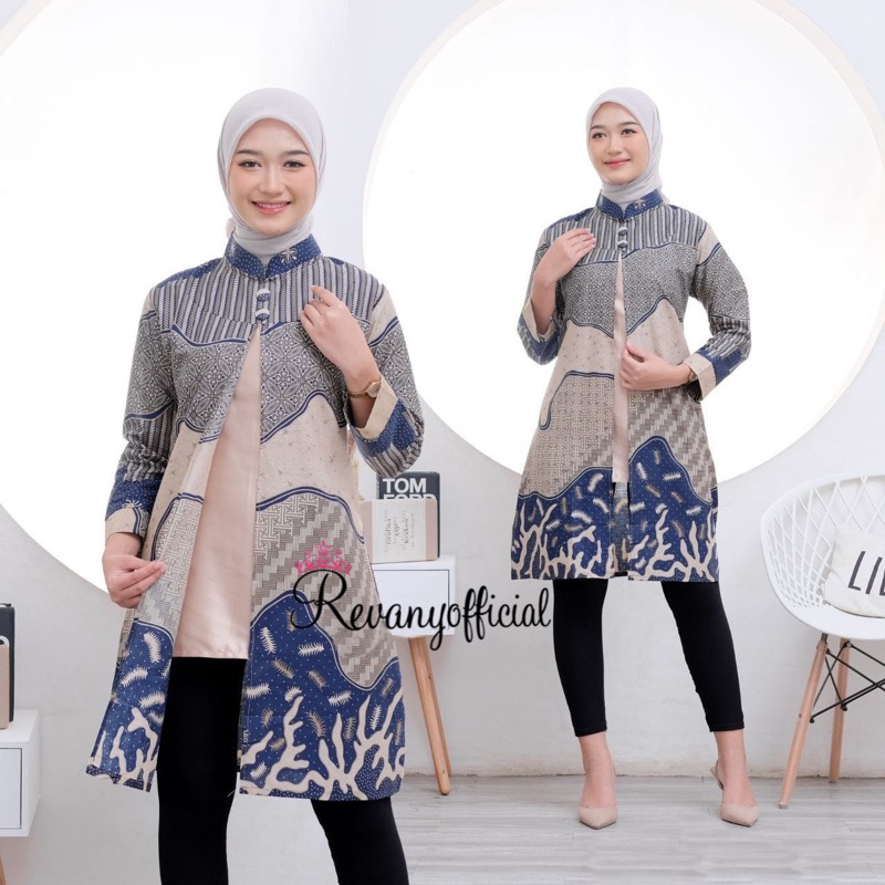 Jual Revany Id Blouse Batik Wanita Atasan Modern Inara Navy Shopee Indonesia