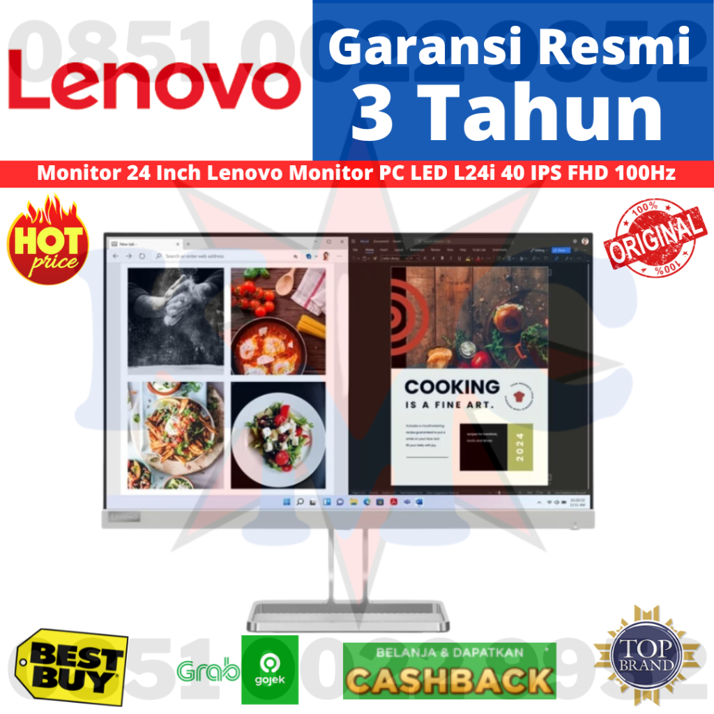 Jual Monitor 24 Inch Lenovo Monitor PC LED L24i 40 IPS FHD 100Hz ...