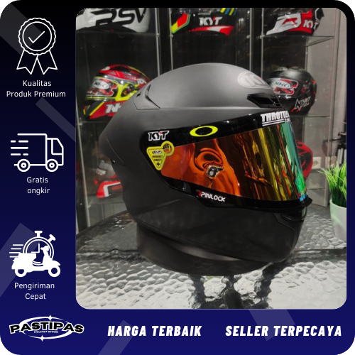 Jual [PAKET GANTENG] HELM KYT TT Course Black Matt Single Visor Dark