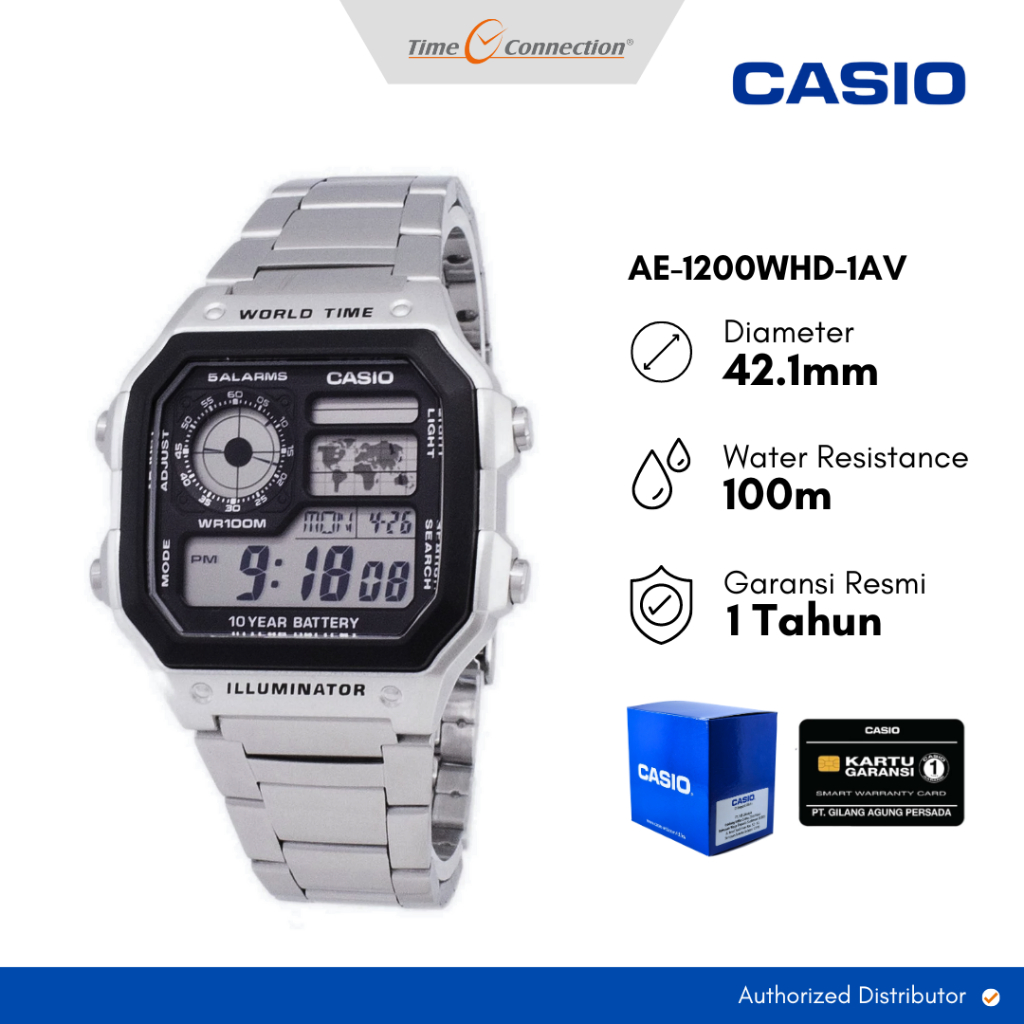 Jual Casio Ae 1200whd 1av Stainless Steel Original Jam Tangan Pria Digital Rantai Shopee 6523