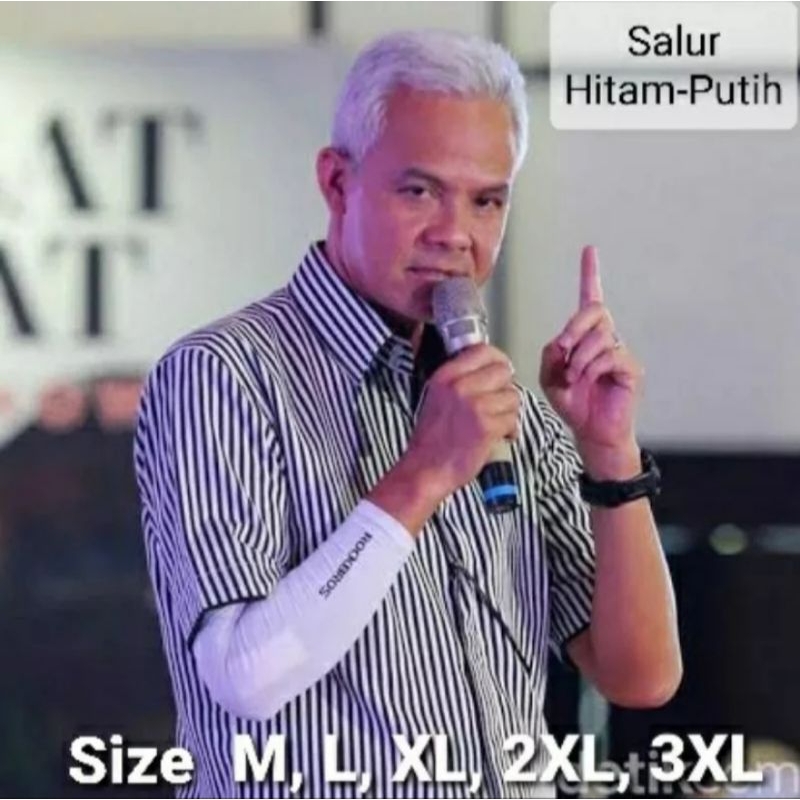 Jual Kemeja Pria Salur Hitam Putih Ganjar Pranowo Viral M L Xl Xxl Xxxl