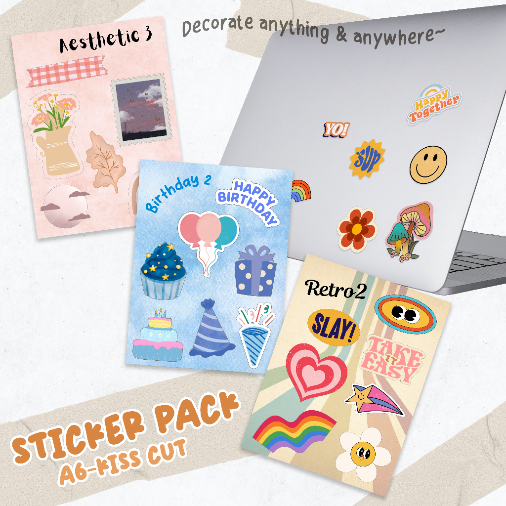 Jual Sticker Pack A6 Kiss Cut / Cetak Stiker Sheet Template Aesthetic ...