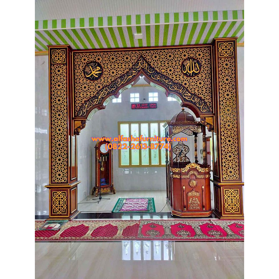 Jual Mihrab Masjid Kayu Jati Ukir Kaligrafi Motif Terbaru Shopee Indonesia 5205