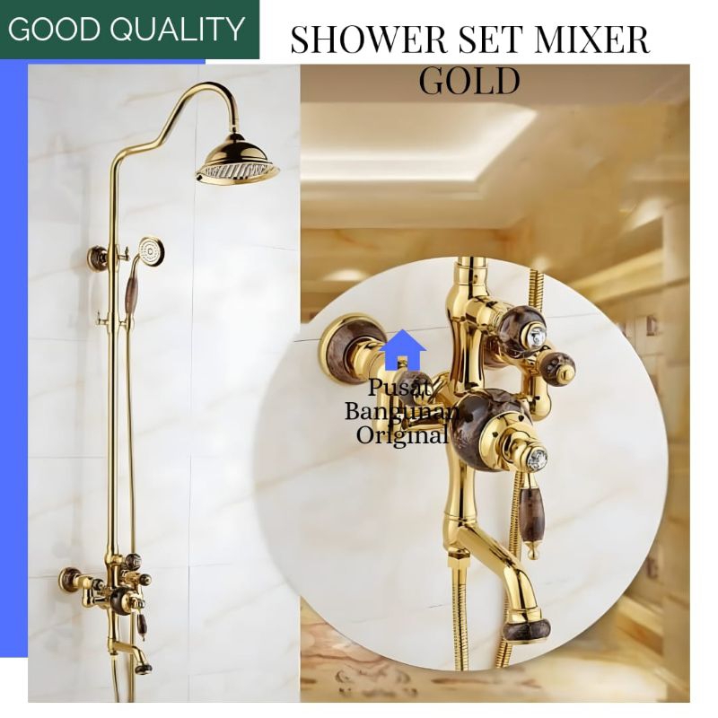 Jual SHOWER SET KAMAR MANDI PANAS DINGIN SHOWER SET COLUMN GOLD EMAS ...